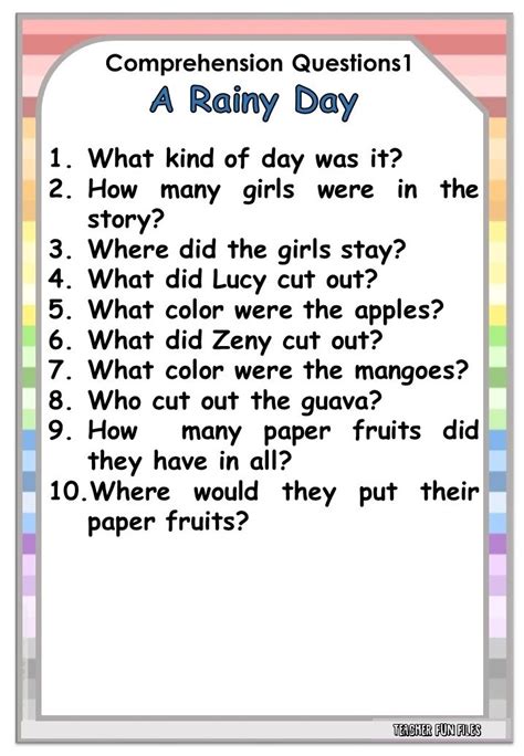 Teacher Fun Files English Stories With Reading Comprehension Questions