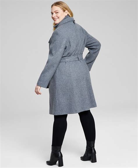 Calvin Klein Womens Plus Size Belted Asymmetric Wrap Coat Created For