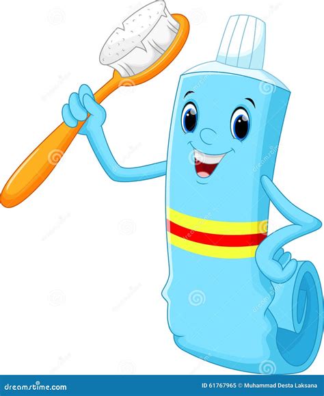 Toothpaste Cartoon Character Holding A Toothbrush Vector Illustration