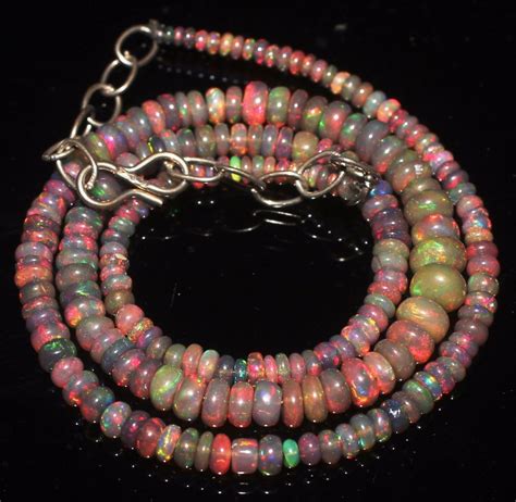 41 CRT 2 6 MM 16 NATURAL ETHIOPIAN BLACK OPAL NECKLACE RONDELLE BEADS