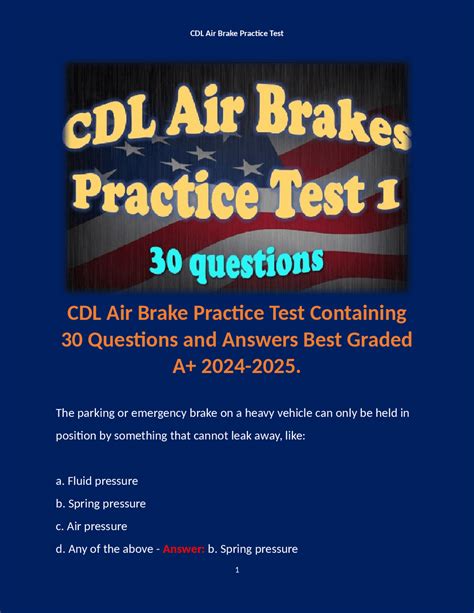 CDL Air Brake Practice Test Containing 30 Questions And Answers Best