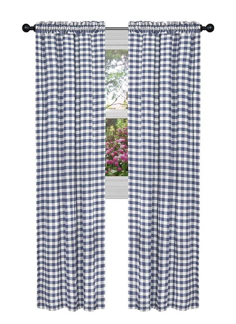 2 Pack Country Farmhouse Basic Plaid Checkered Window Curtains Navy