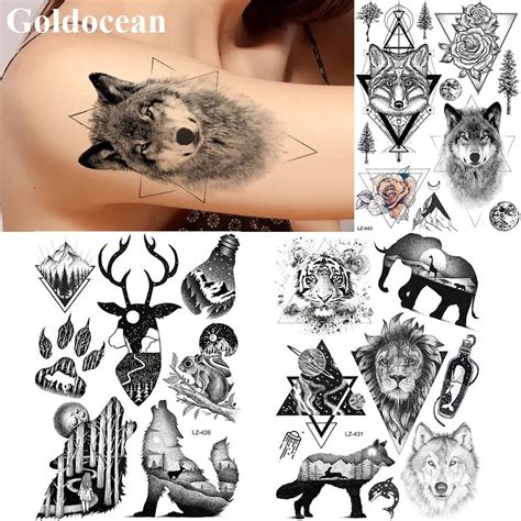 Goldocean Tribal Spray Tijdelijke Tattoos Stickers Zwarte Geometrische