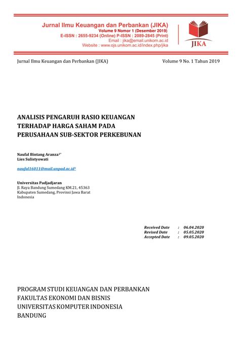 Pdf Analisis Pengaruh Rasio Keuangan Terhadap Harga Saham Pada