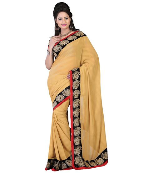 Bunny Sarees Beige Semi Chiffon Saree Buy Bunny Sarees Beige Semi