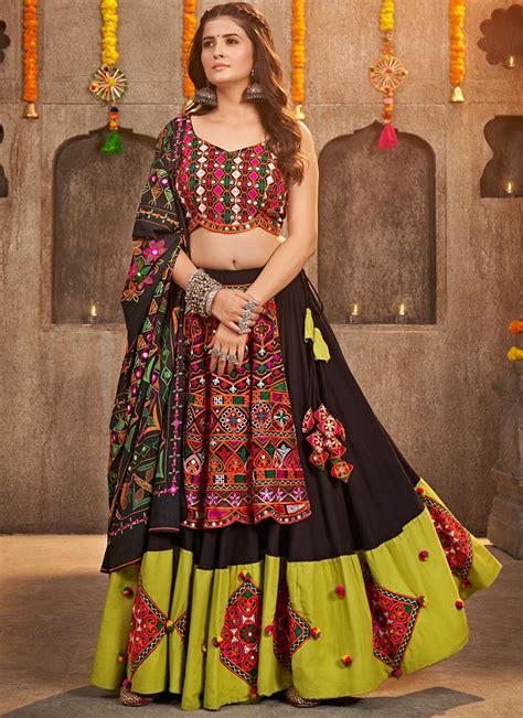 Buy Black Viscose Rayon Kutch And Mirror Work Chaniya Choli Festive