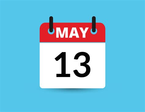 May 13. Flat icon calendar isolated on blue background. Date and month ...