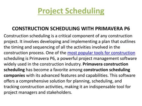 Project Scheduling | PPT