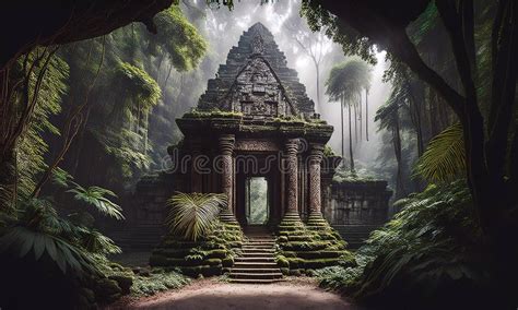 A Dark and Mysterious Ancient Temple Deep within a Dense Jungle Stock ...