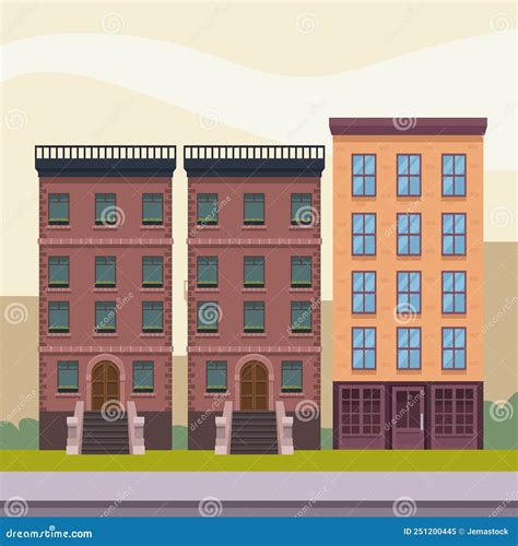 Cityscape Buildings Scene Stock Vector Illustration Of Street