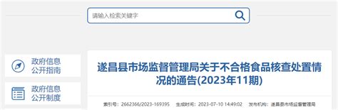 浙江省遂昌县市场监管局关于不合格食品核查处置情况的通告（2023年11期） 中国质量新闻网