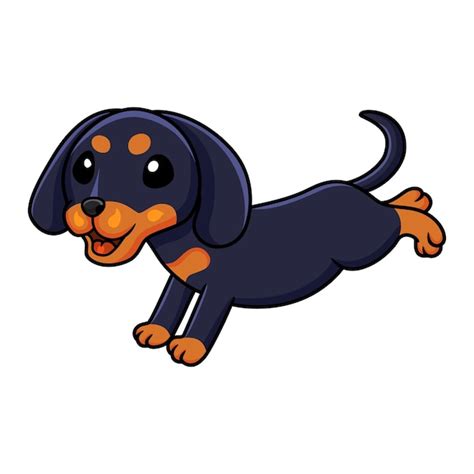 Dibujos Animados Lindo Perro Dashund Corriendo Vector Premium