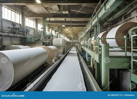 Pulp And Paper Factory With Conveyor Belts Transporting Freshly Made