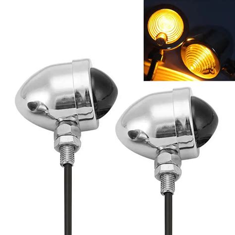 2x Motorcycle Chrome Amber Bullet Turn Signals For Harley Dyna