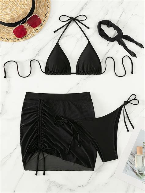 SHEIN Swim Basics Conjunto De Bikini Unicolor Sujetador Push Up Tanga