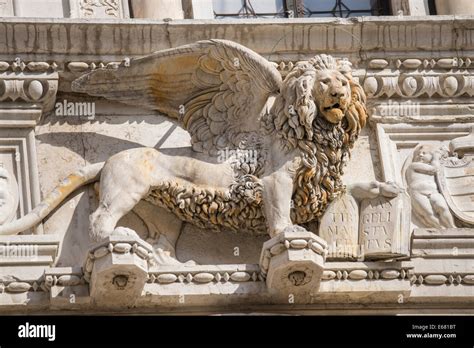 Relief Sculpture Of St Marks Lion Or The Winged Lion Of Venice Stock