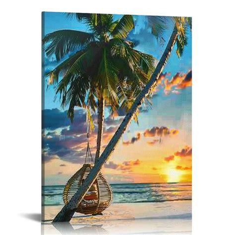 Shiartex Beach Seaside Canvas Wall Art Coastal Coconut Trees Painting