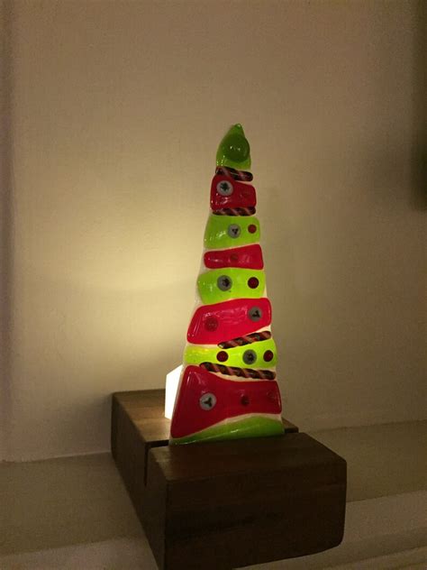 Fused Glass Lighted Christmas Tree Tea Light Candle Holder Etsy