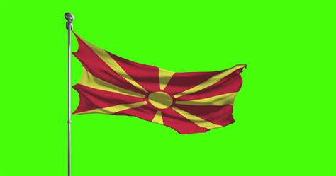 North Macedonia National Flag Waving On Green Screen Chroma Key