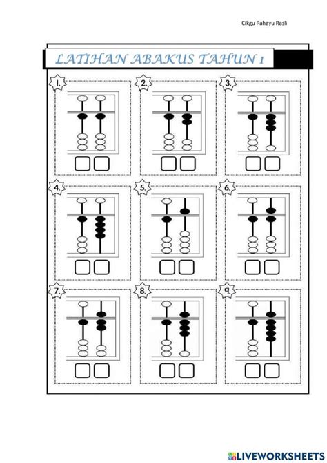 Latihan Abakus Tahun 1 Worksheet In 2023 Workbook School Subjects