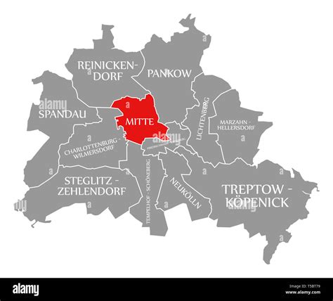 Mitte City District Red Highlighted In Map Of Berlin Germany Stock