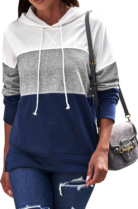 Sweatyrocks Women S Color Block Long Sleeve Drawstring Hoodie Loose Fit Pullovers Sweatshirt