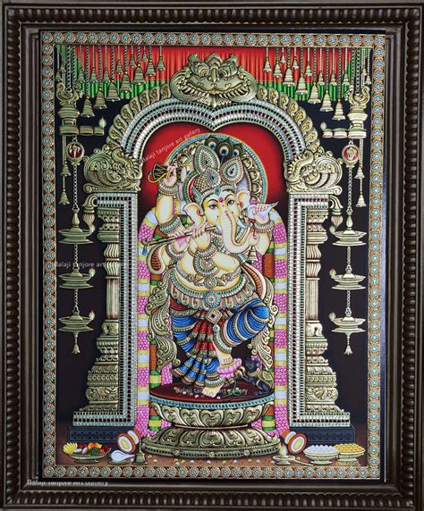 Grand Dancing Ganesha Semi Embossing Tanjore Painting