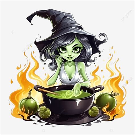 Witch Cooking For Halloween Witchcraft Spooky Green Face Halloween