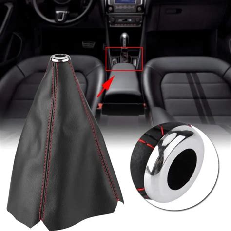 Gear Shift Knob Cover Red Stitch Gear Gaiter Boot Cover Bright Black PU