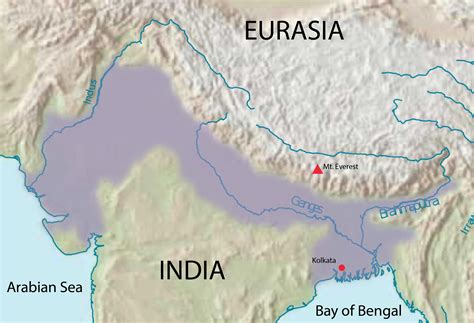 Map Of Indian Subcontinent Showing Locations Of Kolkata Mt Everest