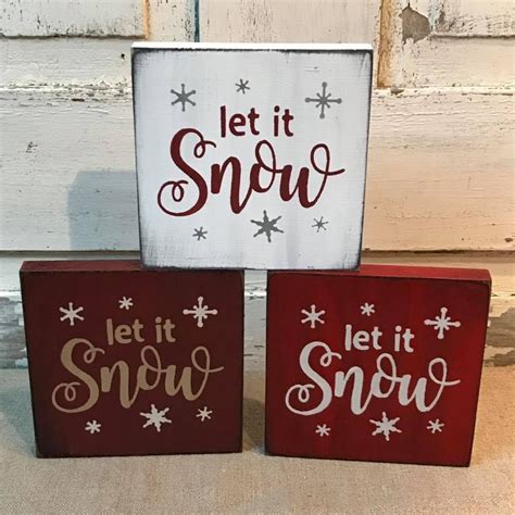 Christmas Winter Small Signs Shelf Sitters Let It Snow Wooden Signs