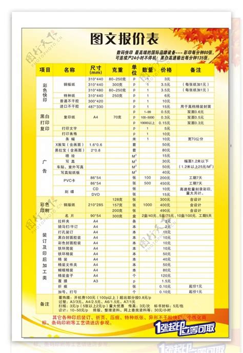 广告报价单图文报价单图片素材 编号38125971 图行天下