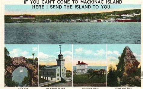 Vintage Postcard Arc Rock Old Mission Church Black House Mackinac