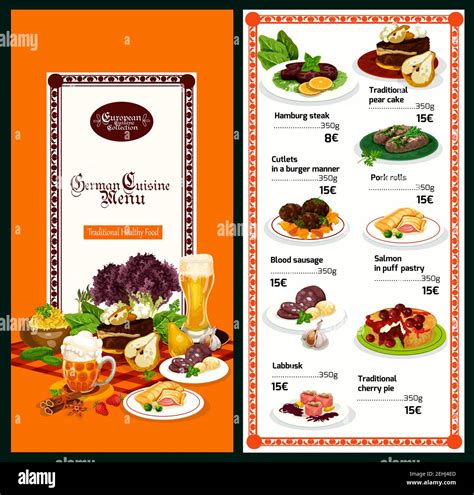 German Cuisine Restaurant Menu Template With European Dinner Dish Beef