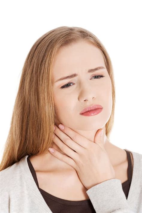 Beautiful Casual Woman Is Having Sore Throat Stock Image Image Of