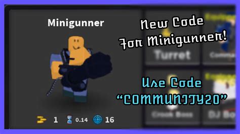 Limited Code Community Minigunner Skin Tower Defense Simulator