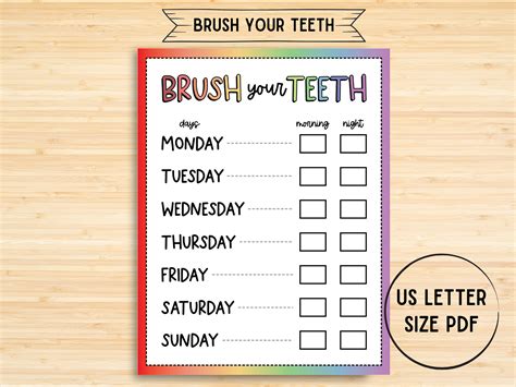 Brush Teeth Printable Brush Teeth Chart Toddler Brushing - Etsy Australia