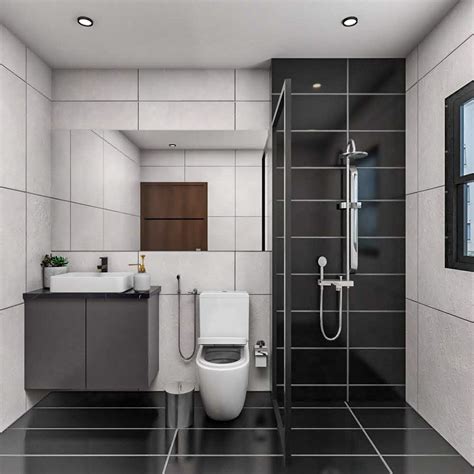 Black Rectangular Contemporary Toilet Floor Tiles | Livspace