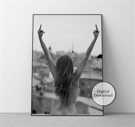 Nude Woman Middle Finger Poster Black And White Feminist Etsy UK