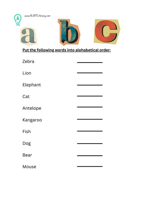 Alphabetical Order Exercises Alert Literacy