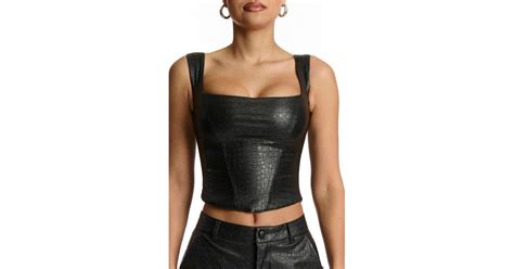 Naked Wardrobe Croc Faux Leather Corset Top In Black Lyst