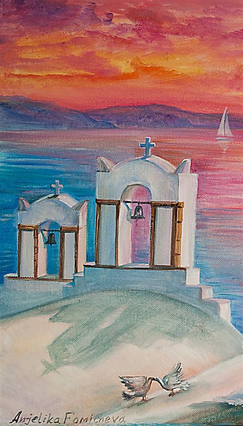 Santorini Landscape Sunset Original Oil Painting Greek Island Etsy