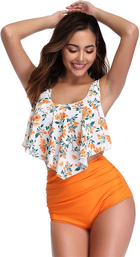 MARINAVIDA Swimsuit For Women Two Piece Bathing Suit Top Orange Size