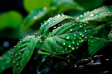 Hojas Verdes Con Gotas De Agua Despu S De La Lluvia Generativa Ai