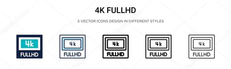 Icono De 4k Fullhd En L Nea Llena Delgada Contorno Y Estilo De Trazo