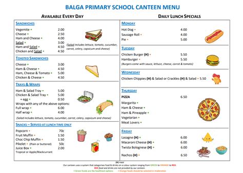 2022 Canteen Menu – Balga Primary School