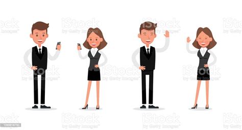 Set Of Businessman And Businesswoman Character Vector Design Stock