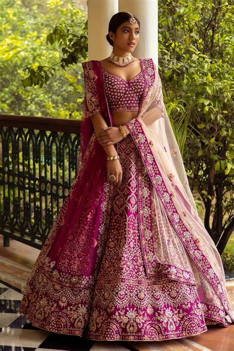 Buy The Indian Bridal Company Pink Raw Silk Floral Embroidered Lehenga