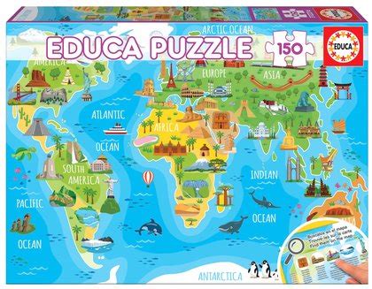 Puzzle 150 el Mapa świata dla dzieci Atrakcje turystyczne teraz