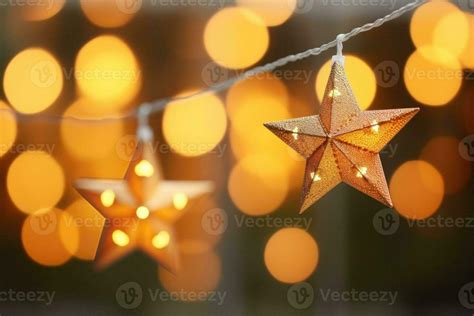 Christmas star lights on blurred background. Led string light ...